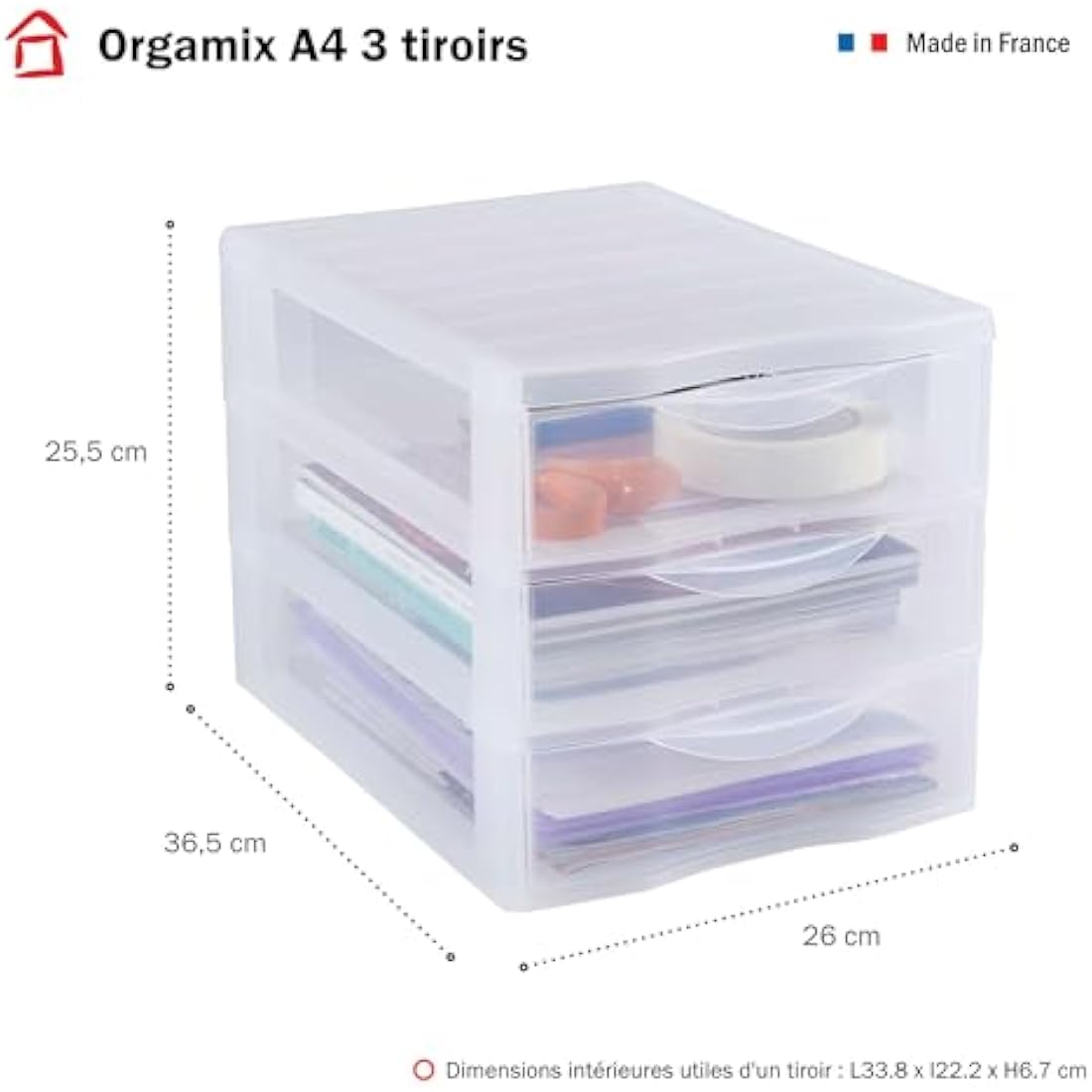 Rotho "Orgamix" Drawer Box With 3 Drawers, Transparent, A4