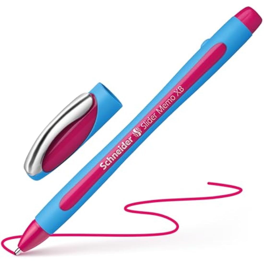 Schneider Slider Memo XB Ballpoint Pen Pink Ink Blue Barrel Pack of 10