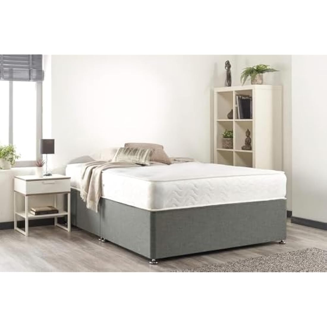 Bed Centre Silver Linen Memory Foam Divan Bed With Mattress, No Headboard, No Drawers (Single (90cm X 190cm))