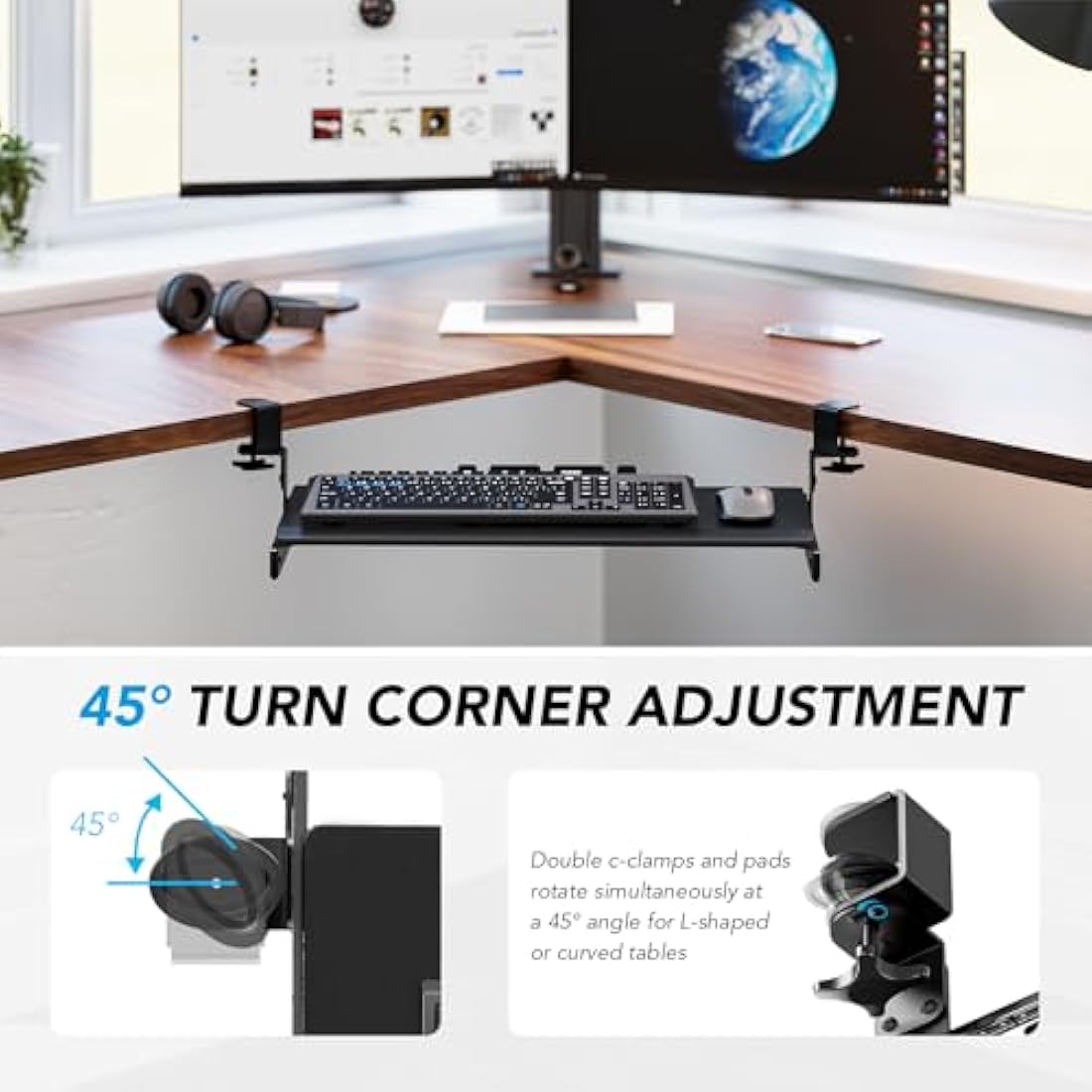 Keyboard Tray Under Desk Pull Out with Extra Sturdy C Clamp Mount System, 693.42 (825.5 mm Including Clamps) x 279.4 mm Slide-Out Platform Computer Drawer for Typing Black AX01WB01