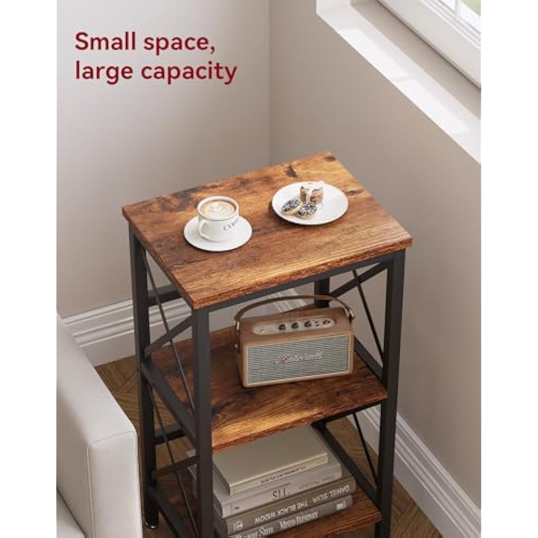YMYNY Bookcase, 3 Tier Storage Rack, Plant Rack, Storage Microwave Shelf with Steel Frame, for Living Room, Kitchen, Office, Study Hall, Industrial Style, 40×29×75CM Rustic Brown and Black HST008H