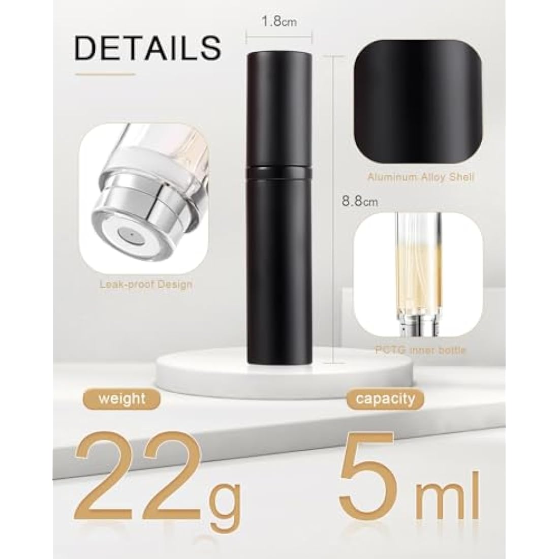 BRARIOS Perfume Atomiser Refillable, Travel Size Portable Atomiser Spray,Mini Empty Perfume Bottle,Leak Proof Cologne Dispenser for Women and Men,5ml(Y-Gold)