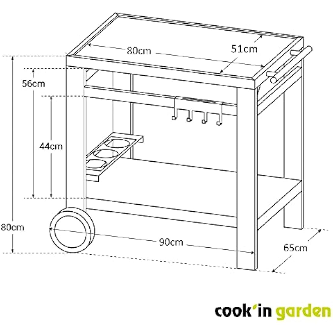 Cook'in Garden Media M Barbecue/Grill Trolley, Black/Silver