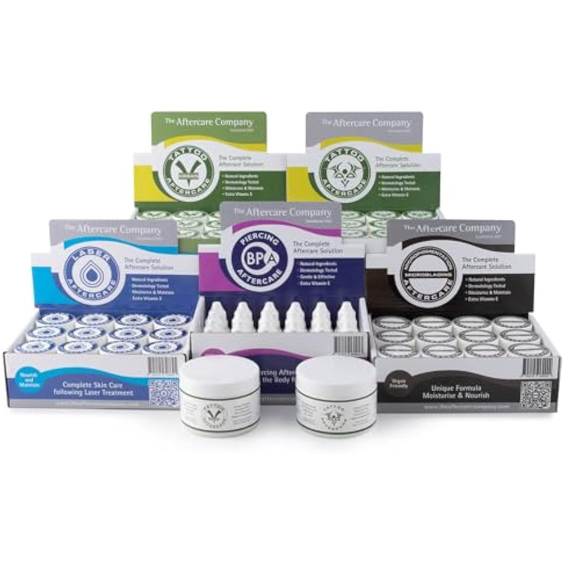Tattoo Aftercare Box 24 x 10g from The Aftercare Company -Dermatology Approved -Moisturise, Soothe, Maintain - Cruelty Free - Unique Formula