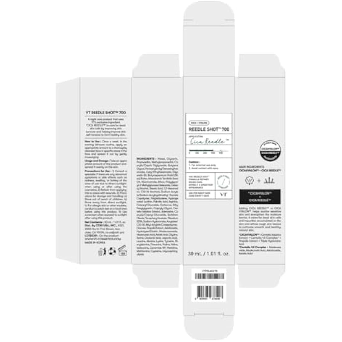 VT COSMETICS CICA Reedle Shot 700, Spicule Microneedling Serum for Pore Care&Exfoliation, Exosome&Centella Asiatica for Glass Skin, Acne&Blemish Care, Korean Liquid Skin Booster (1 Fl Oz / 30ml)