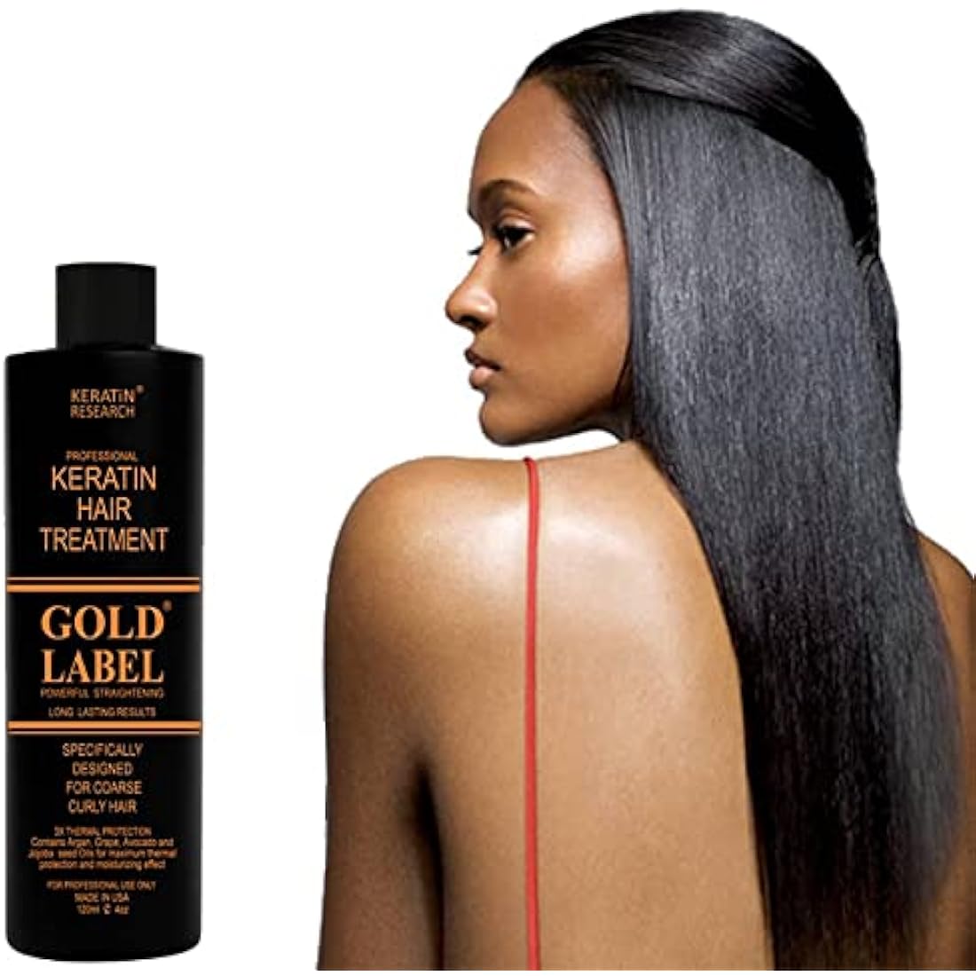 Gold Label Professional Brazilian Keratin Hair Treatment Blowout Super Strong Formula Specifically Designed for Coarse, Curly, Black, African, Dominican, and Brazilian Hair Types 240ml