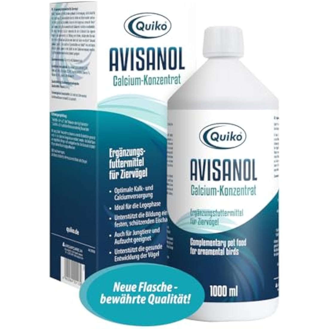 Quiko Avisanol - Calcium Concentrate 1.000ml - For pet birds, racing pigeons & chickens - Promotes bone & eggshell formation - Supports feather formation & moulting