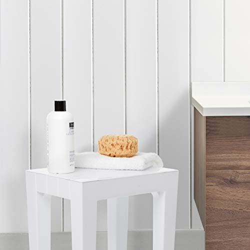 TATAY rectangular stool made of white textured polypropylene, with a wood effect finish. Anti-UV protection, suitable for indoor and outdoor use. Size