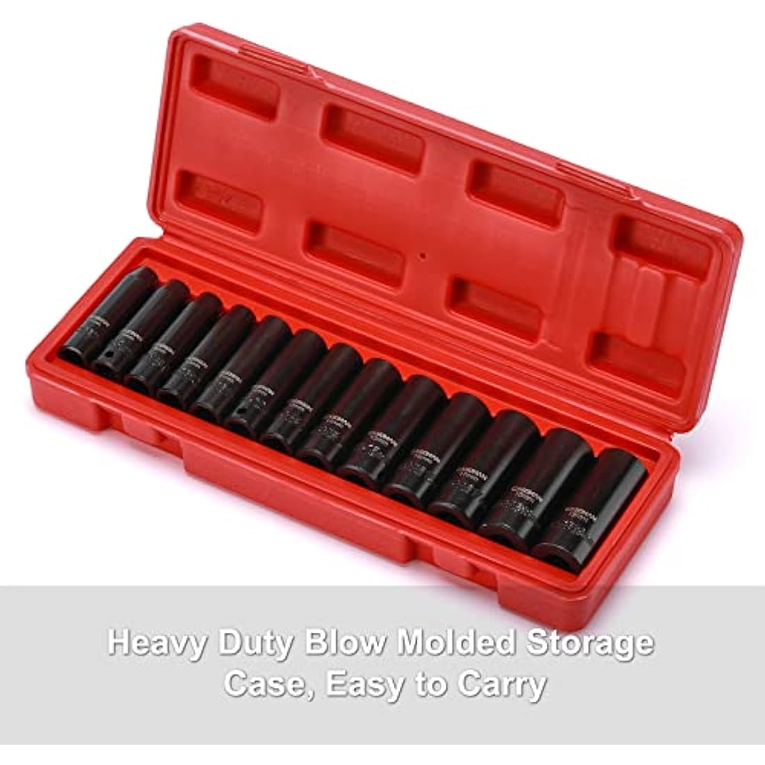CASOMAN 3/8-Inch Drive Impact Socket Set, 6-Point, Metric, Deep, CR-V, 7mm to 19mm, 13 Piece Set