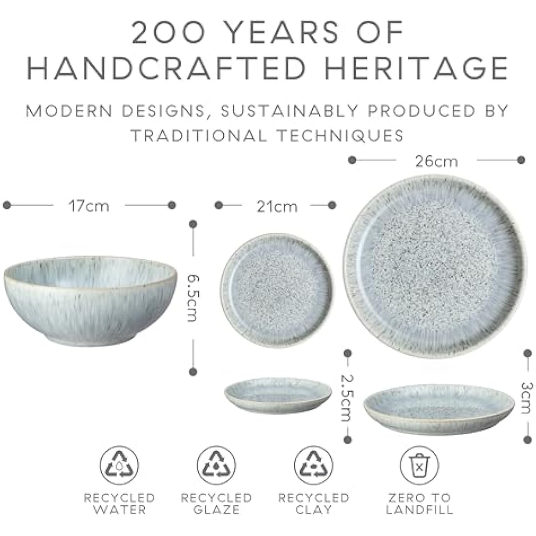 Denby - Halo Speckle Coupe Dinner Set For 4 - 12 Piece Ceramic Tableware - Dishwasher Microwave Safe Stoneware Crockery - Reactive Glaze, Grey - 4 x Dinner Plate, 4 x Medium Plate, 4 x Cereal Bowl