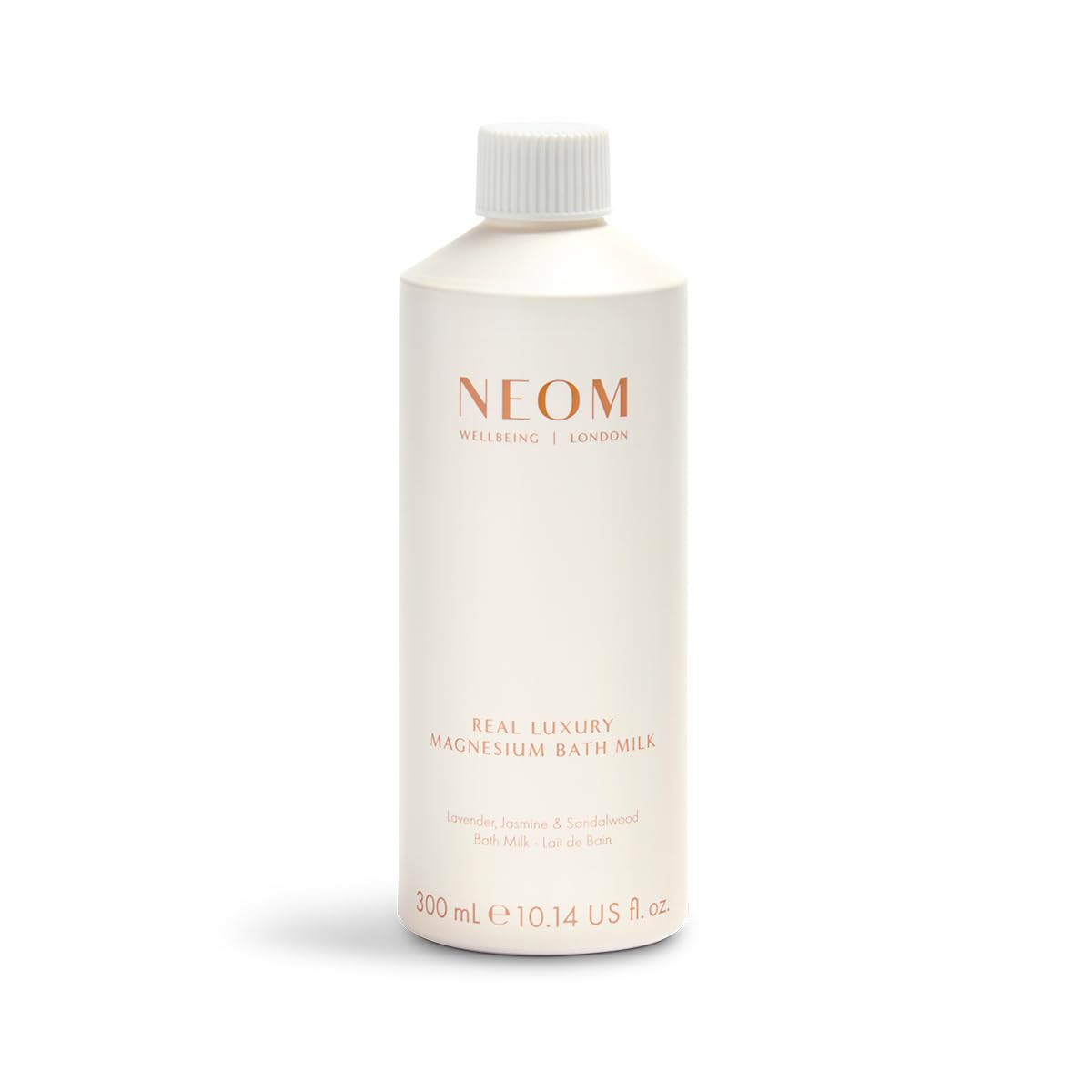 NEOM Real Luxury Magnesium Bath Milk, 300ml I 100% Natural Lavender, Jasmine and Sandalwood I Milky Texture I Relaxing I Soothing I Relieve Sore and
