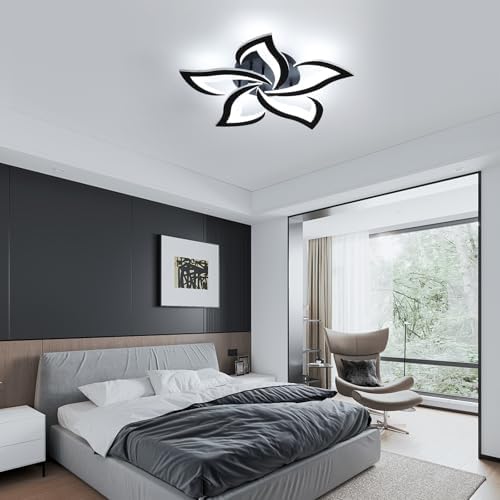 Comely Ceiling Lights Bedroom, LED Ceiling Lights 60W 6750LM, Cool White 6500K, Acrylic Petal Design Mordern Ceiling Lighting for Living Room Bedroom, Black (Dia 60cm)