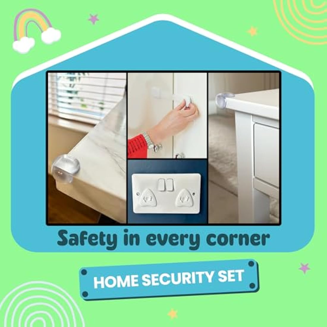 Booboo (40 Pack) Child Safety Baby Proofing Kit | x10 Door Strap Locks, x10 Corner Guards, x20 Plug Protectors | Baby Proof Your Home & Kitchen with No Trapped Fingers | No Tools Needed
