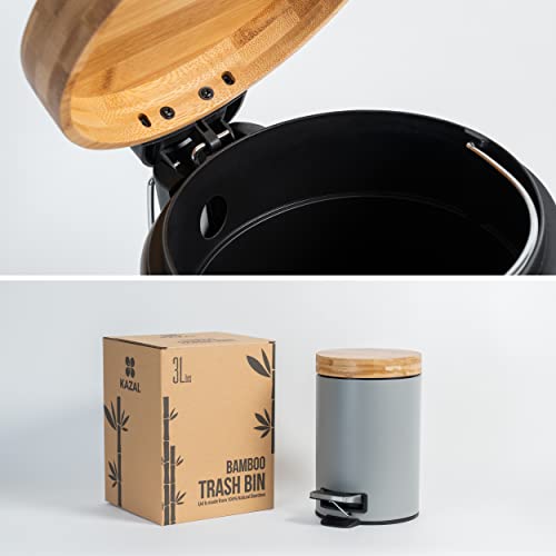 Kazai. 3L Designer Bathroom Bin | Superior Bamboo | Soft Closing | Anti-Finger | Grey