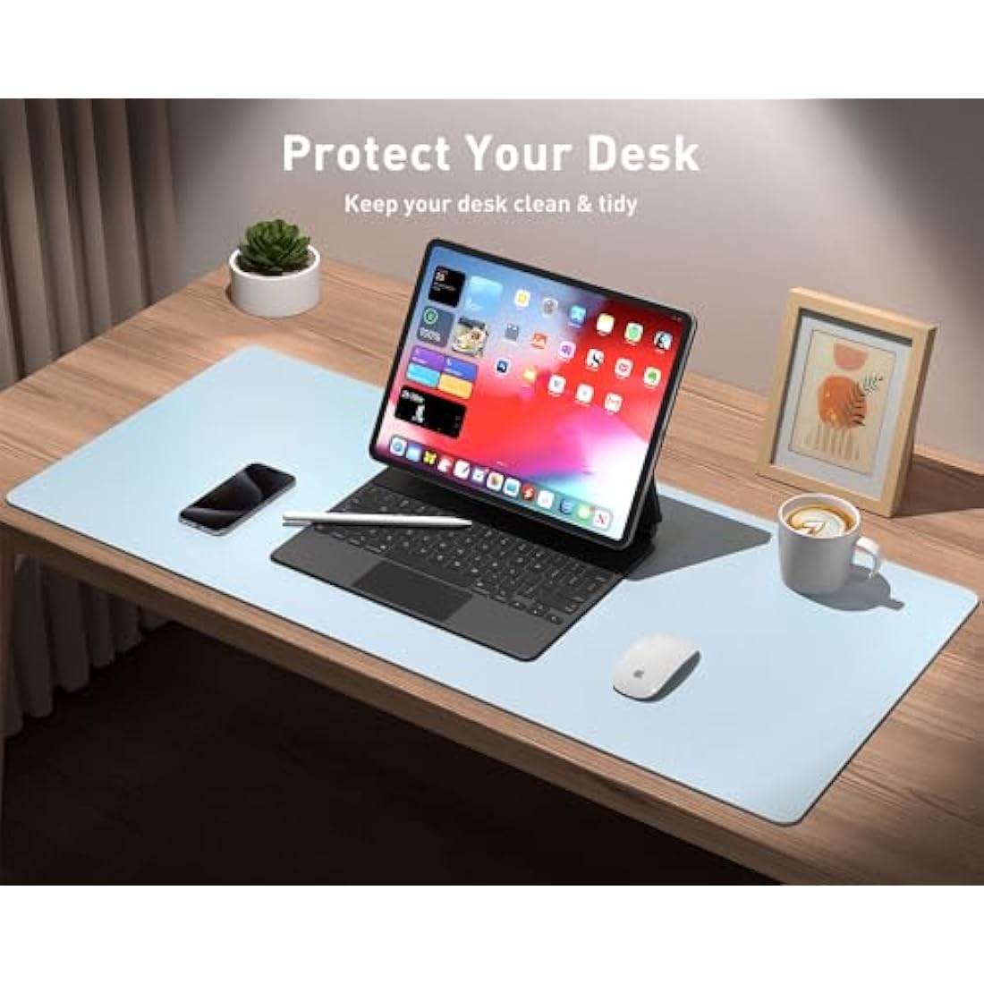 Aothia Desk Pad,PU Leather Desk Mat,Mouse Pad,Anti-Slip Desk Protector,Waterproof Desk Pad for Office and Home(60cmx35cm,Baby Blue)
