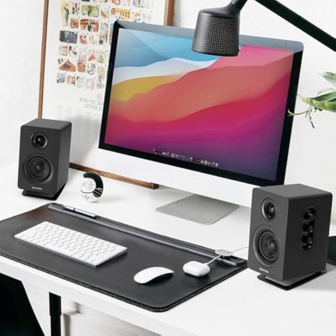 Sanyun SW601 15° Tilted Desk Speaker Stands for Compact 2''-3'' Computer PC Bookshelf Monitor Speakers, Steel Metal Base & Damping Foam Padding (Pair, Black)