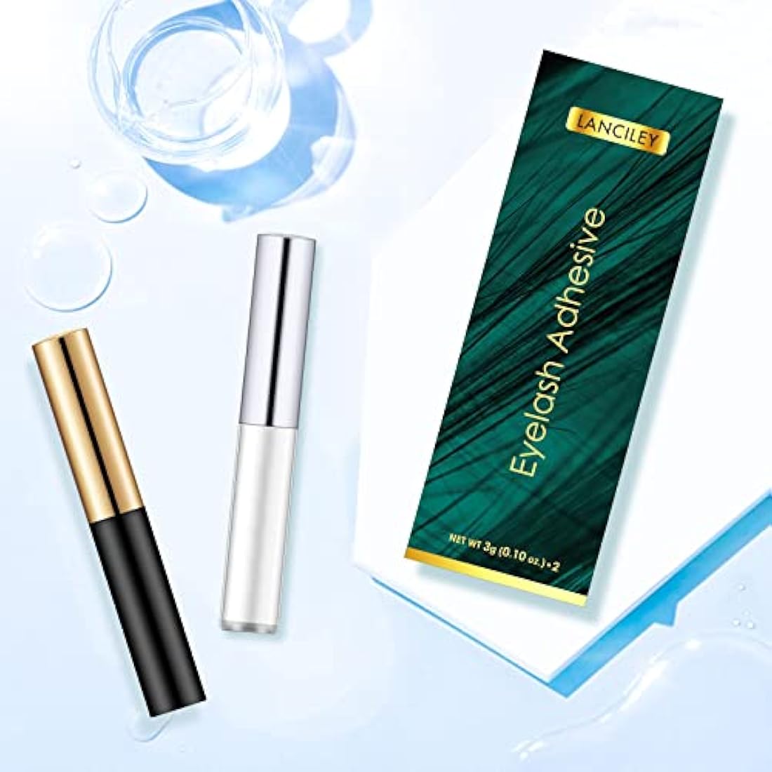 Lanciley Eyelash Glue Clear & Black 3g*2 0.1oz Strong Hold False Eyelash Glue with Brush Applicator for Strip Lash Cluster Lashes Waterproof Fast Drying