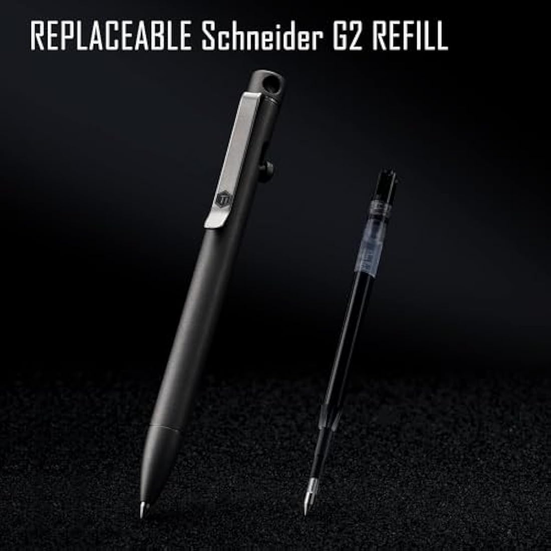KeyUnity KP01 Ballpoint Pen with Clip, EDC Pocket Pen Titanium Alloy Retractable Metal Ballpoint Pen for Everyday Use,Black