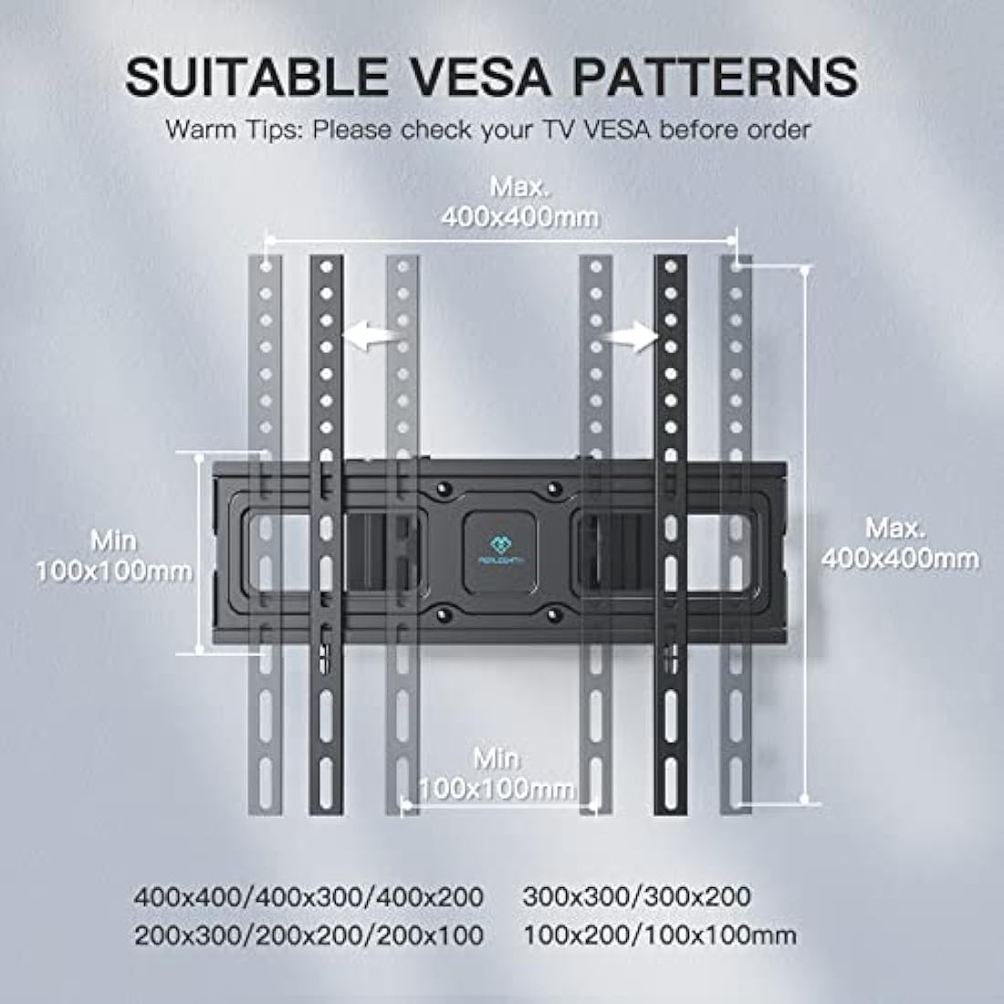 PERLESMITH TV Wall Bracket, Swivel Tilt for 26-70 Inch Flat & Curved TVs up to 45kg, Sturdy Wall Mount Max. VESA 400x400mm