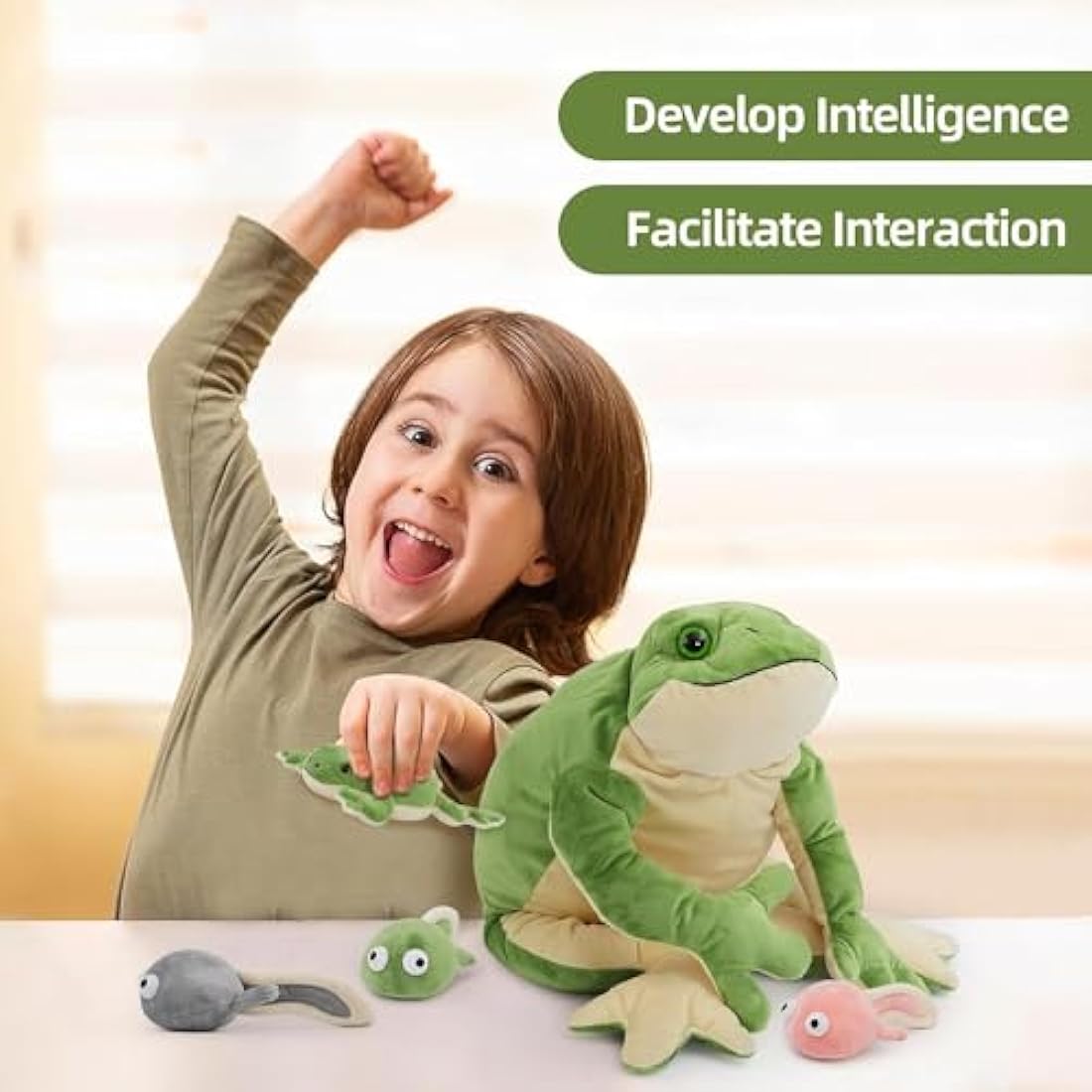 MorisMos Mummy Frog Teddy with 4 Baby Tadpole inside Toys, Cuddly Realistic Green Toad Stuffed Animals, Large Lifelike Frog Plush Soft Toy for Children Girls Boys Birthday Presents 52cm