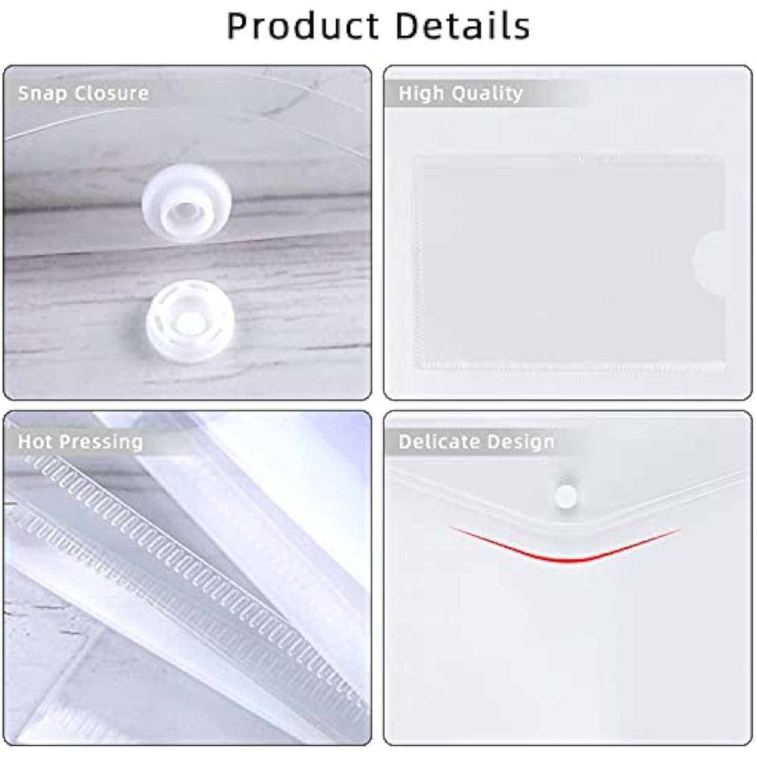 Plastic Wallets Folders - 36 Pcs A4 Clear Plastic Popper Wallet Document Folder with Button Closure