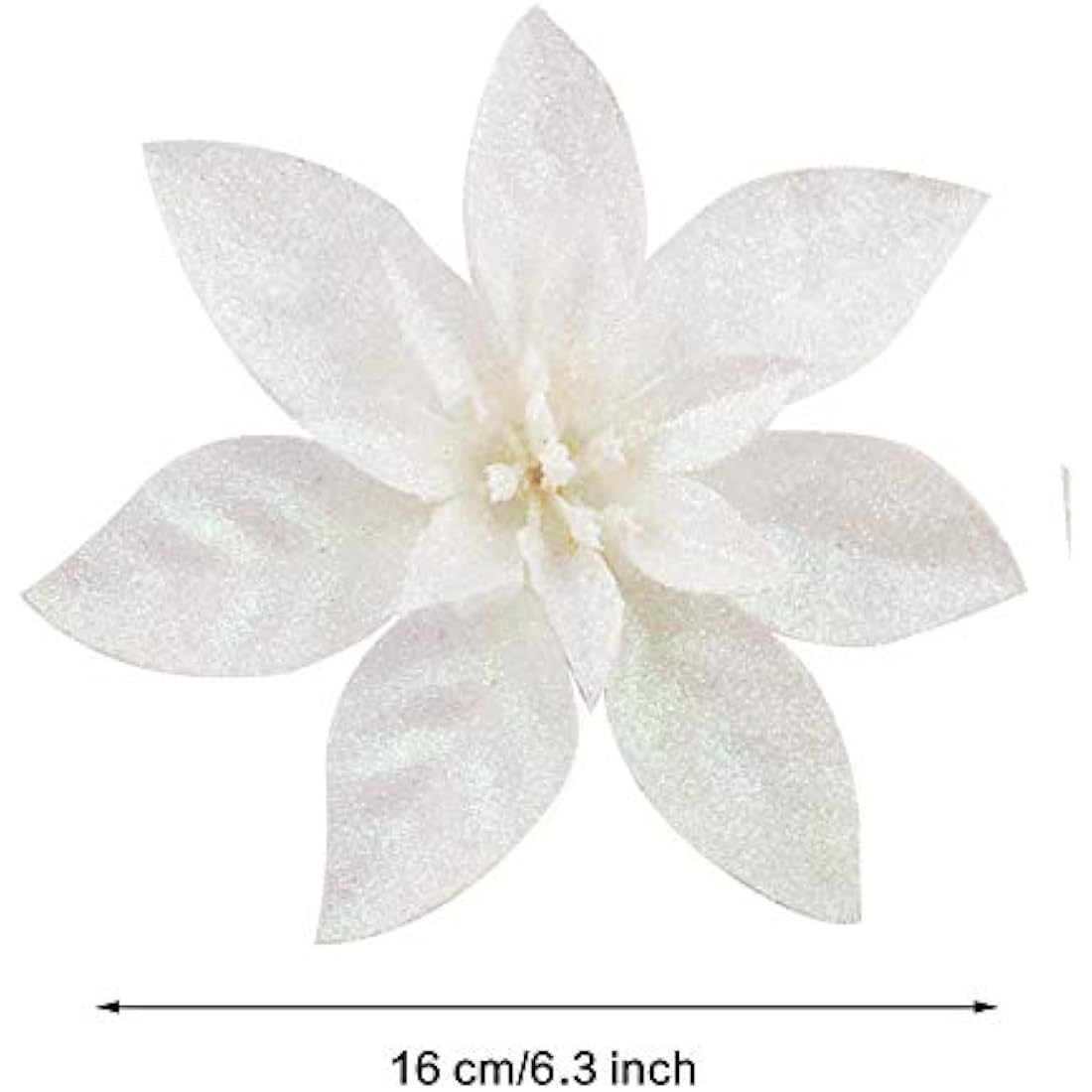 GL-Turelfies 12 Pcs Glitter Christmas Flowers(16cm/6.3’’) with 12 Pcs Clips Artificial Poinsettia Flower Christmas Tree Flower Decorations Xmas Tree Ornaments (White)