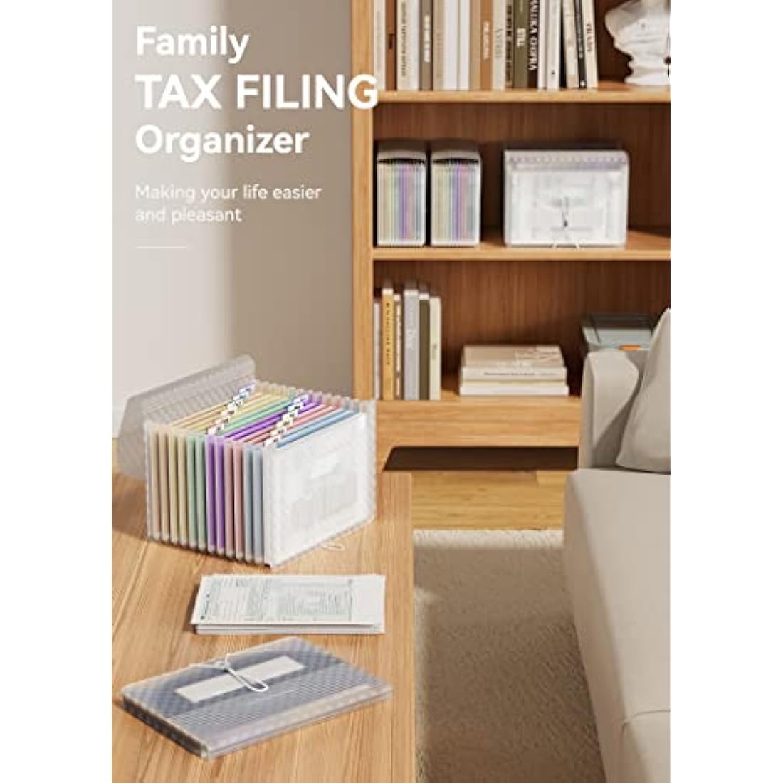 ABC life A4 Expanding File Organiser with Grid Pattern,13 Pockets Expandable Filling Boxes Documents Organiser,Accordion A4 Desk Folders,Portable Rainbow Files Wallets Plastic Bill Storage Bag(Blue)