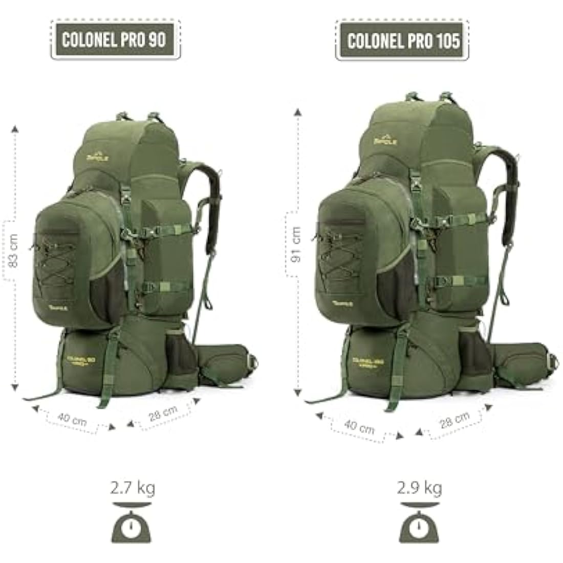 Tripole Colonel Pro Metal Frame Rucksack | Front Opening | Detachable Bag | Rain Cover (90 Litres, Army Green)