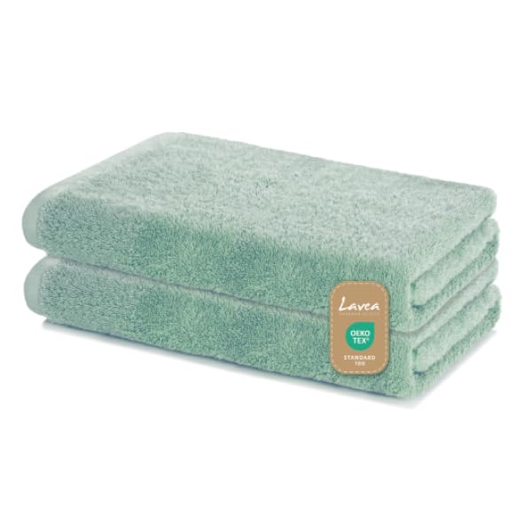 Lavea Bath Towels Set of 2, 60 x 120 cm, Soft and Absorbent 100% Cotton Towels, Eucalyptus, Oeko-Tex 100 Certified, with Hanging Loops, Washable at 60