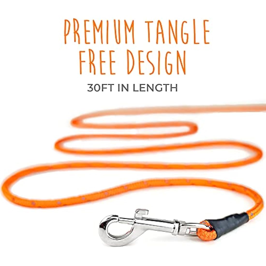Mighty Paw Check Cord | Light Weight 9m/30ft Dog Training Lead. Durable, Weather Resistant Climbers’ Rope with Reflective Stitching. Perfect for Training, Swimming, Hunting, Camping. (Orange)