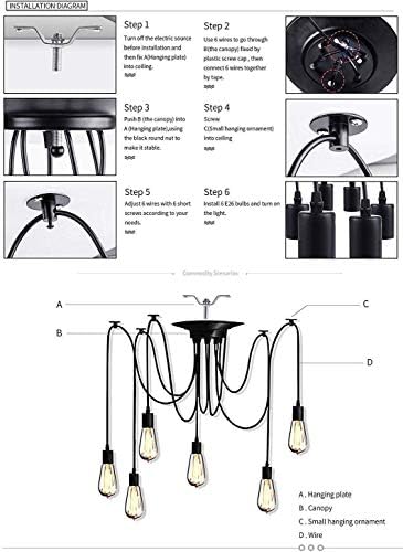 Lrpiyvo Spider Lights Pendant Lighting Ceiling Chandelier, E27 Vintage Ceiling Lights Industrial Light Fitting, 3/5/6/7/8/10 Heads Chandelier