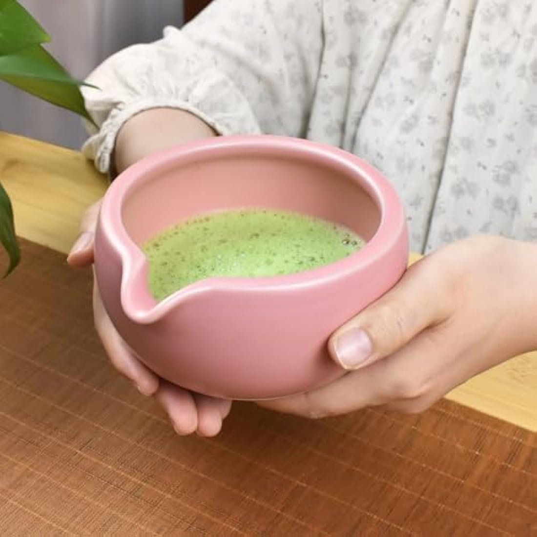 Artcome 7 Pcs Complete Matcha Tea Ceremony Kit - Bowl, Whisk, Scoop, Strainer, Powder, Set for Usucha, Koicha, Latte (Pink)