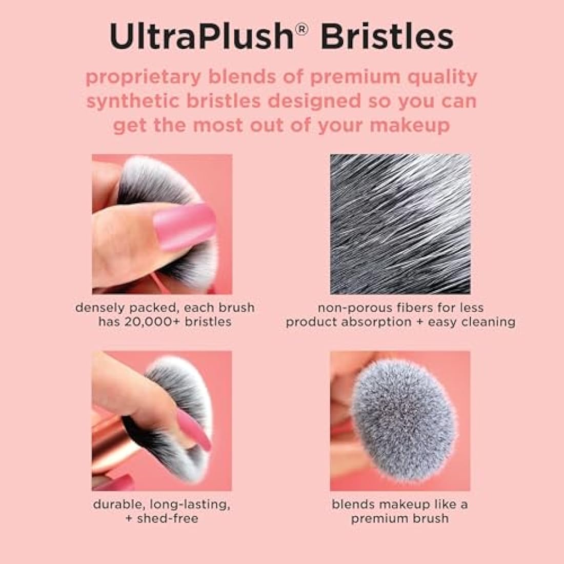 Real Techniques Face Base Makeup Brush Kit, For Concealer, Foundation, & Contour, Works With Liquid, Cream & Powder Products, Staples For Blending & Buffing, 4 Piece Set
