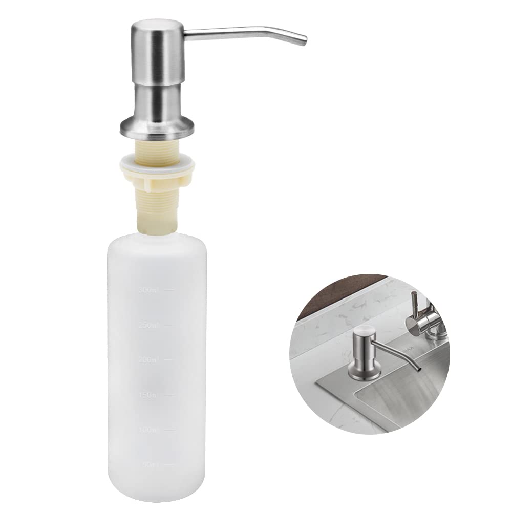 Sink Soap Dispenser Kitchen, 350ml Kitchen Built-in Stainless Steel Dispenser for Sink, Refillable Soap Dispenser with 360? Rotation Pump for Kitchen