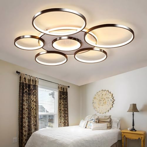 LED Ceiling Light | Modern 7-Rings Living Room Ceiling Lamp | black Round Circle 120W/Ø110cm | Bedroom Ceiling Lamps Fixture | 2800K-6000K Dimmable With Remote Control | Restaurant Indoor Ceiling Lamp