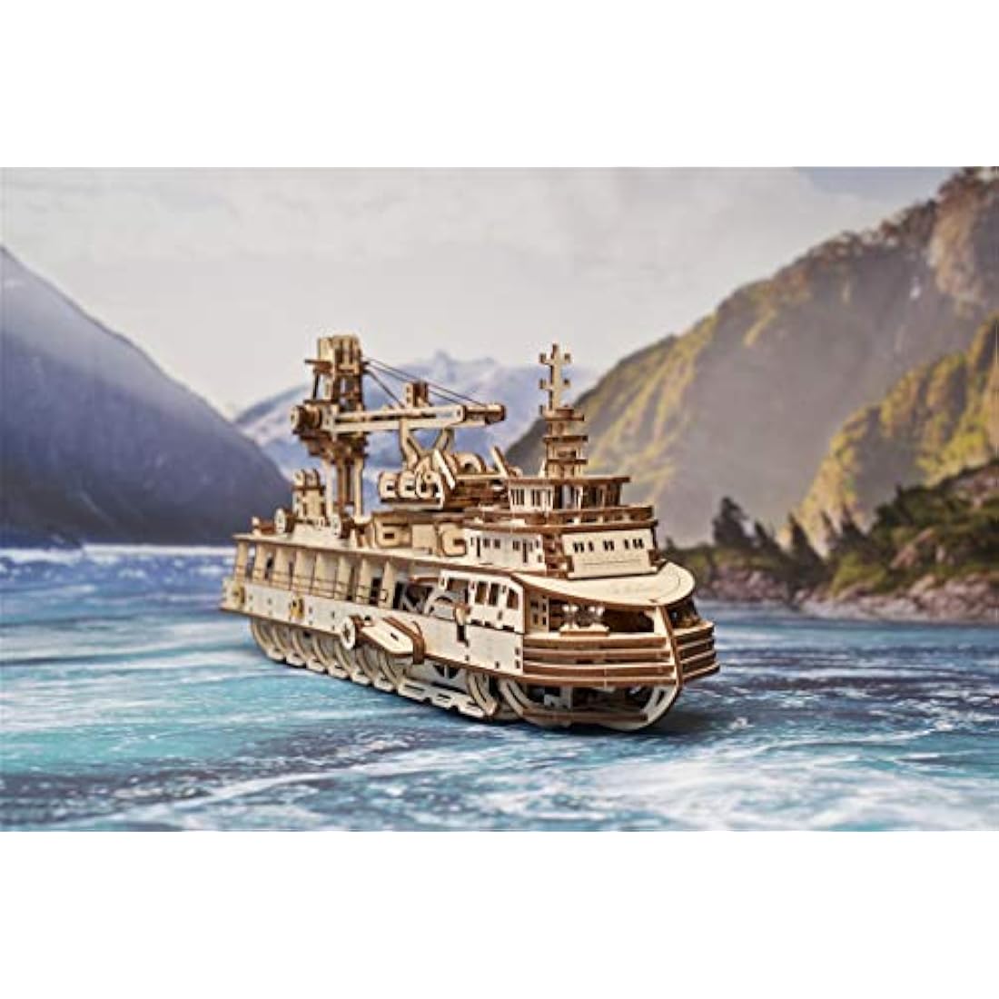 UGEARS Research Vessel 3D Puzzle - Ship Wooden Model Kits for Adults to Build - Self-Propelled Maritime Explorer with Working Crane- 3D Wooden Puzzles for Adults Gifts for Fathers Day - 575 Pcs