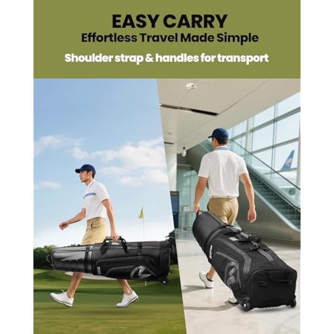OutdoorMaster Golf Travel Bags for Airlines with Wheels and Hard Case Top, Protect Golf Clubs, Lightweight and Easy to Maneuver, Upgrade Version