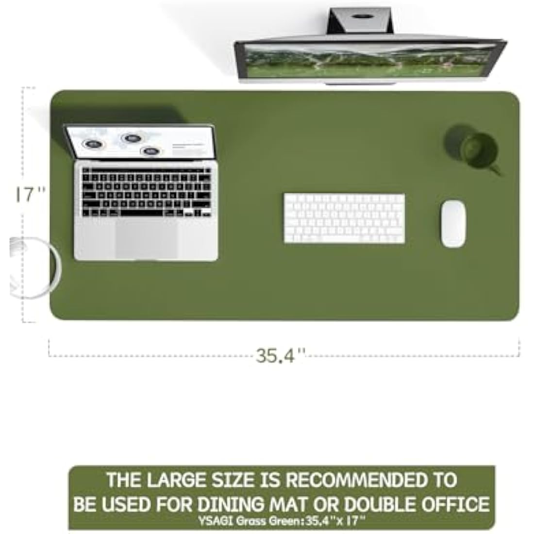 YSAGi Non-Slip Desk Pad, Waterproof PVC Leather Desk Table Protector, Ultra Thin Large Mouse Pad, Easy Clean Laptop Desk Writing Mat for Office Work/Home/Decor (90 x 43 cm, Grass Green)
