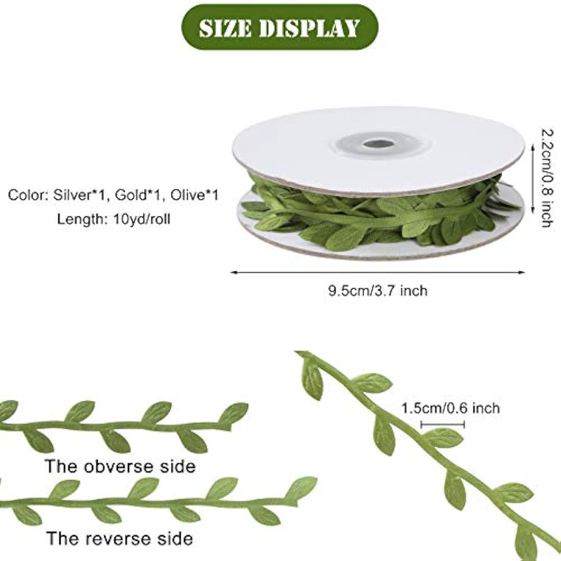 Artificial Vines Fake Hanging Leaf Plant Ribbons for DIY Crafts and Party Wedding Home Garden Decoration 3 Rolls (Gold/Silver/Green