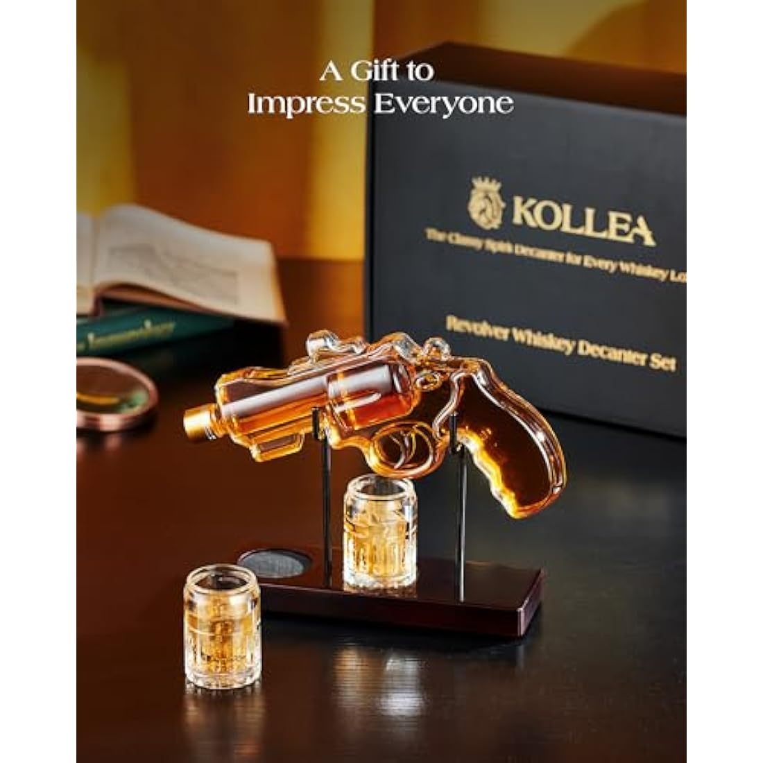 Gifts for Men Dad, Kollea Gun Whiskey Decanter Set with Glasses, Unique Birthday Anniversary Housewarming Gifts for Him Husband Grandpa, Cool Tequila Liquor Dispenser for Home Bar
