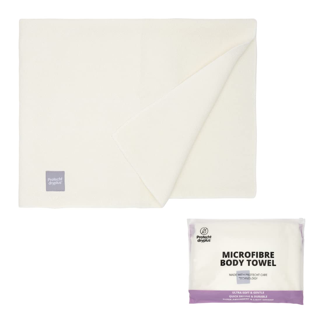 PROTECHT DRYPLUS Microfiber Body Towel - White | Compact, Ultra-Lightweight, and Rapid-Drying | Ideal for Sports,Gym, Beach, Camping, Travelling and