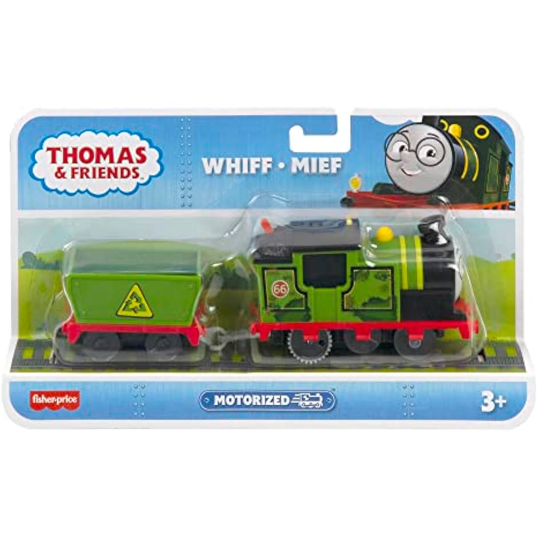 Fisher-Price Thomas and Friends Whiff Toy Train, Battery-Powered Motorized Train Engine and Cargo Car for Preschool Pretend Play, HMC23, multicolour