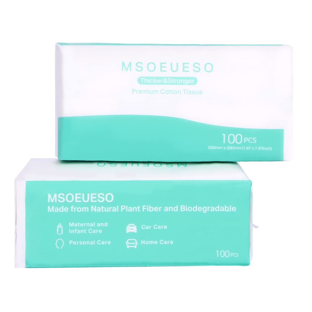 Face Towel, MSOEUESO Biodegradable Facial Cotton Tissue Dry Wipes for Sensitive Skin, Unscented and Ultra Soft Disposable Face Towel, Cotton Dry Baby