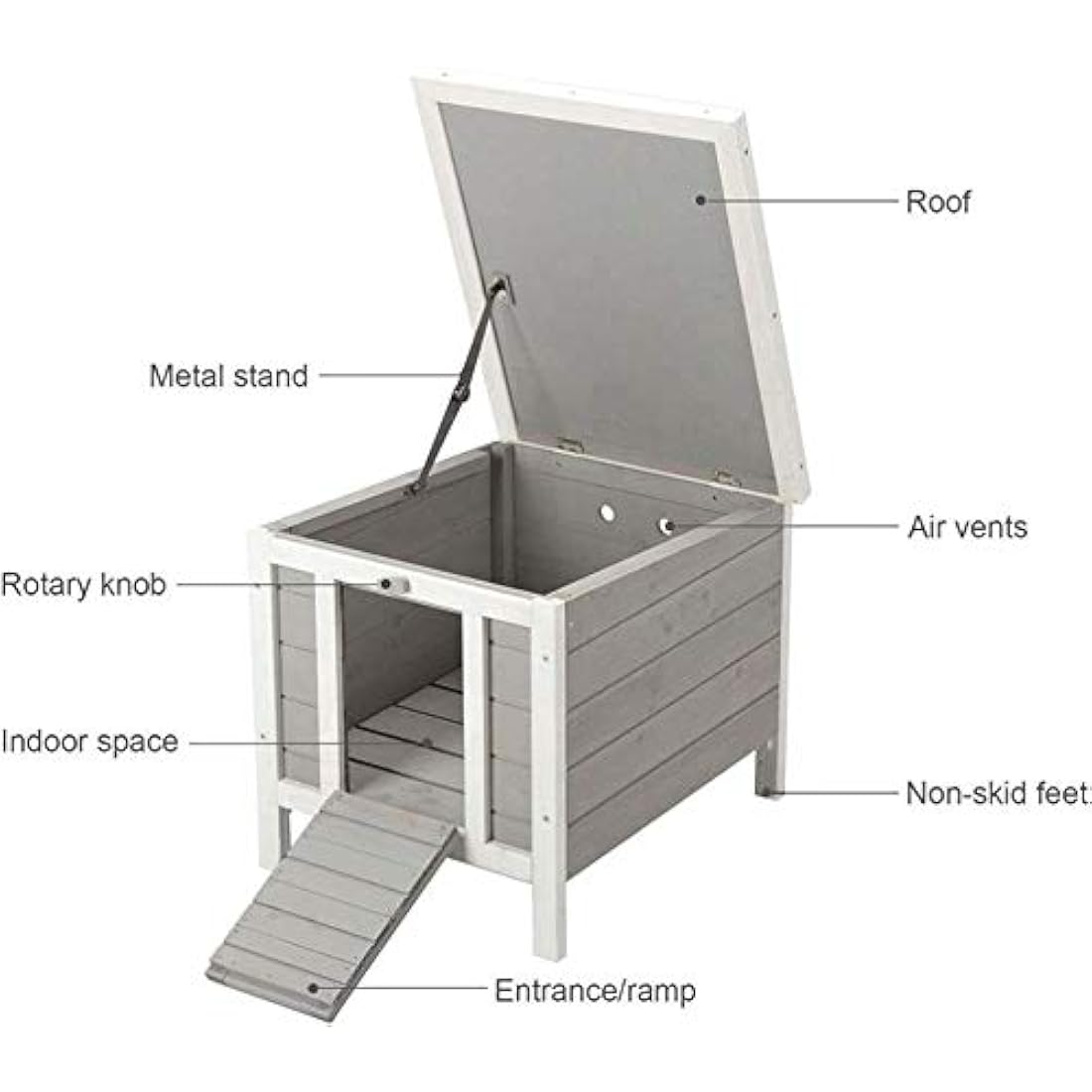 Bunny Business Cat/Puppy/Rabbit/Guinea Pig Wooden Hide House - 50 x 42 x 43cm (Grey)
