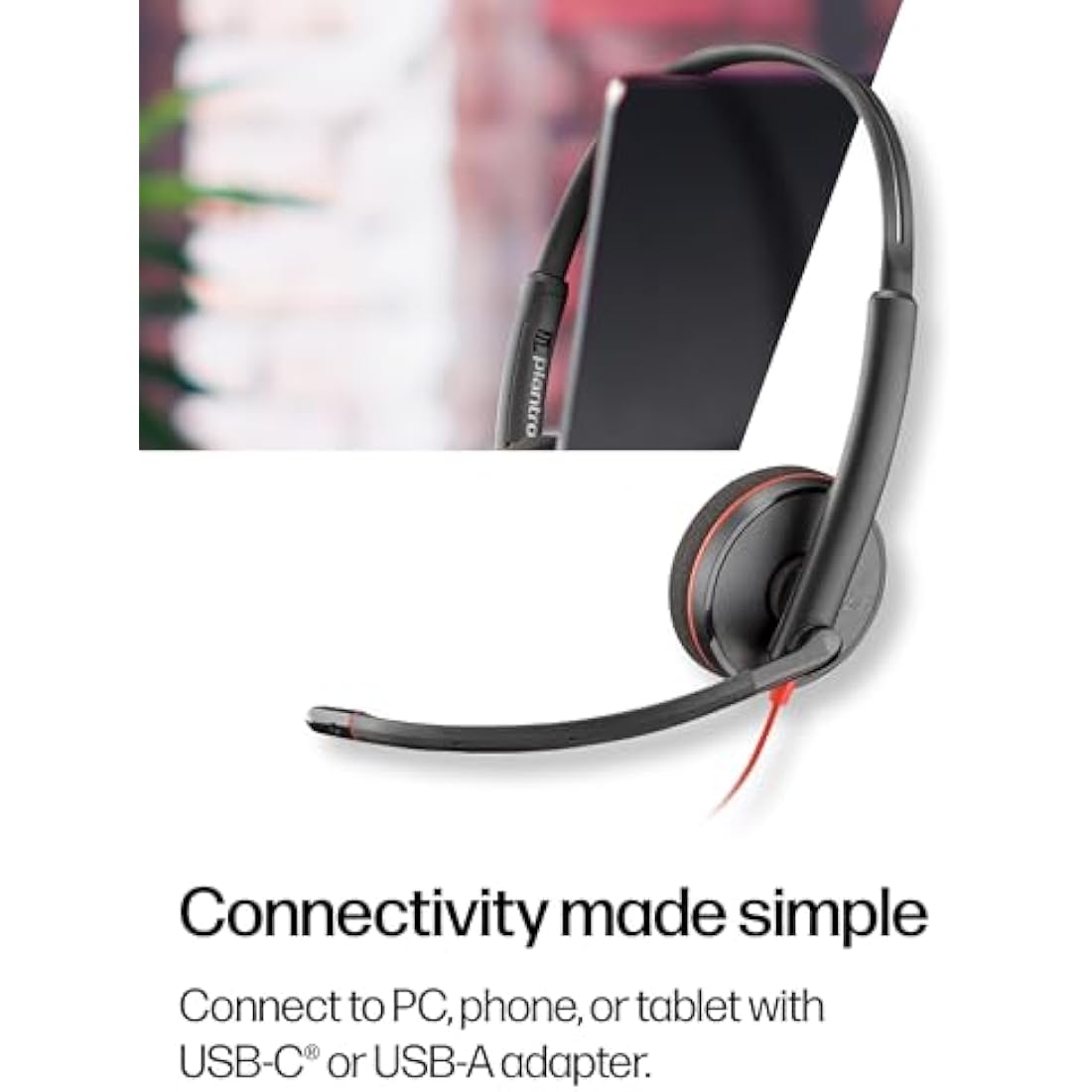 Poly Blackwire 3220 Wired Headset - Noise-Canceling Mic – Stereo Design - Connect to PC/Mac via USB-C or USB-A - Works w/Teams, Zoom