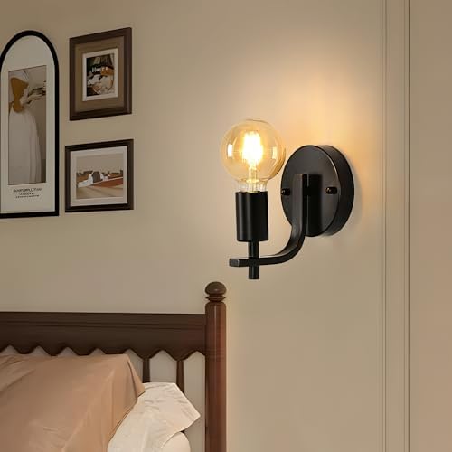 DELIPOP 4 Pack Industrial Wall Lights, Black Metal Wall Lamps, E27 Vintage Wall Sconce Lights, Wall Lighting Fixtures for Living Room, Bedroom, Kitchen, Hallway, Restaurant, Not Included Bulb