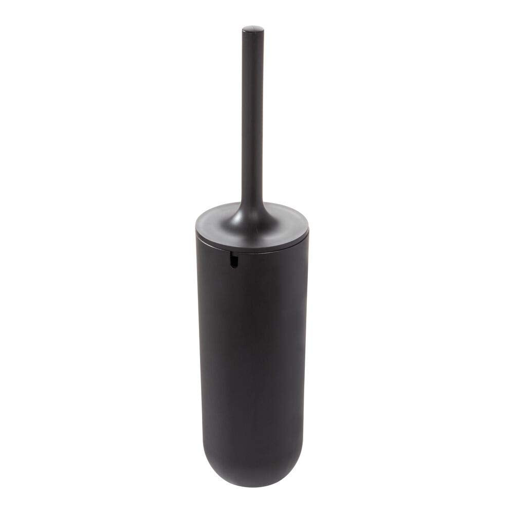 iDesign Toilet Brush with Toilet Brush Holder, Slim Bathroom Accessory Made of Plastic, Free-Standing Brush and Holder with Silicone Bristles, Black