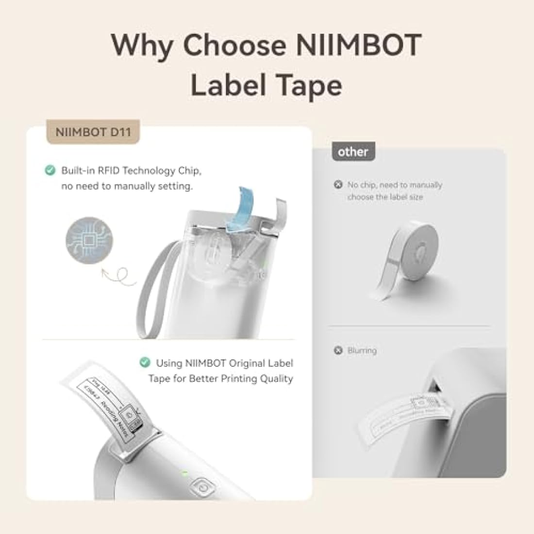 NIIMBOT Label Maker Tape for D11/D110/D101/H1S Thermal Paper 0.47"x2.95"(12x75mm),Self-Adhesive Sticker for Home Office Organization, 1 Roll of 95