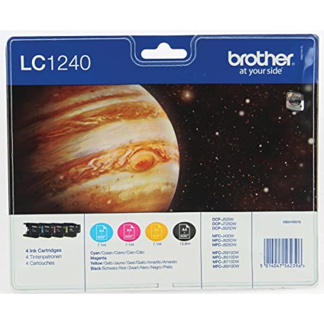 Brother LC-1240BK/LC-1240C/LC-1240M/LC-1240Y Inkjet Cartridges, Black/Cyan/Magenta/Yellow, Multi-Pack, High Yield, Includes 4 x Inkjet Cartridges, Brother Genuine Supplies