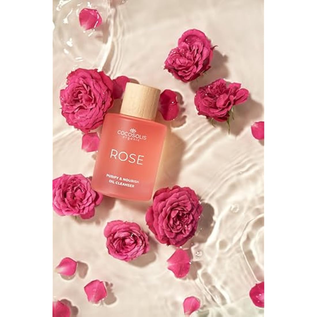 COCOSOLIS ROSE Purify & Nourish Oil Cleanser, moisturizing cleansing oil and make-up remover, vegan, with rose extract and vitamin E
